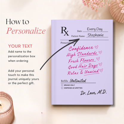 Doctor's Orders Journal – Personalized Prescription Notebook | Funny Self-Care Gift for Women (Purple)
