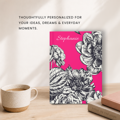 Personalized Pink Botanical Notebook | Custom Name Journal Gift