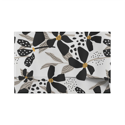 Black & White Floral Tea Towel – Modern Botanical Microfiber Kitchen Towel | Chic Home Gift