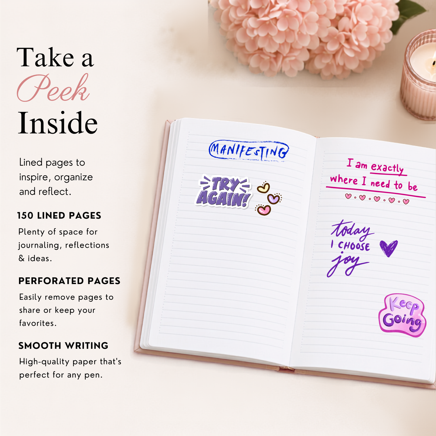 Personalized Pink Botanical Notebook | Custom Name Journal Gift