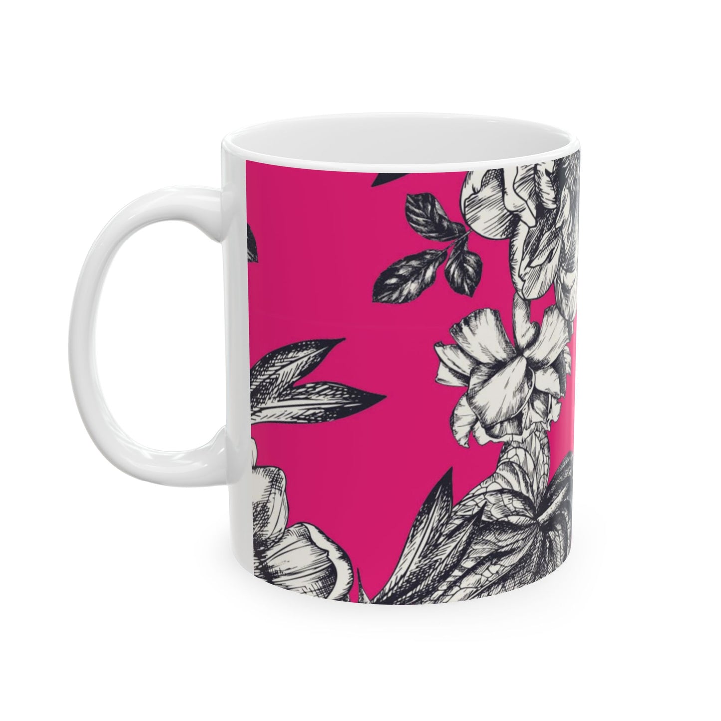 Pink Floral Ceramic Mug, (11oz, 15oz)