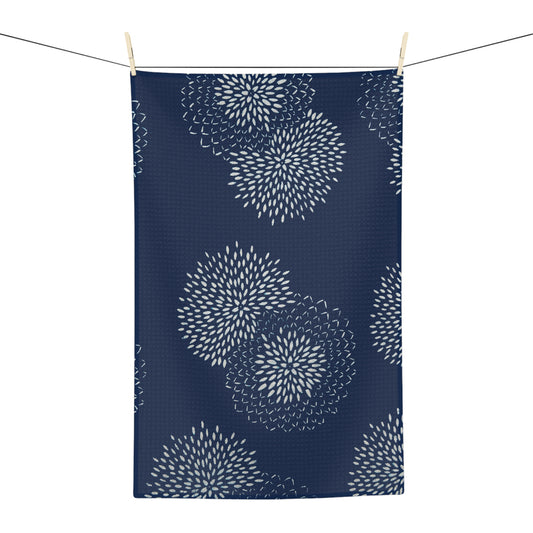 Navy Chrysanthemum Tea Towel – Floral Microfiber Kitchen Towel | Coastal Home Gift