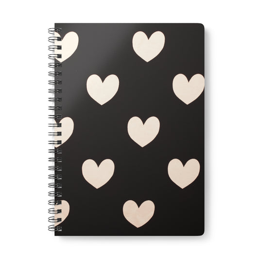 Heart Print Journal | Black Aesthetic Notebook | Self Love Gift for Her | A5 Wire Bound | 150 Pages | Cute Lined Notebook