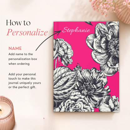 Personalized Pink Botanical Notebook | Custom Name Journal Gift