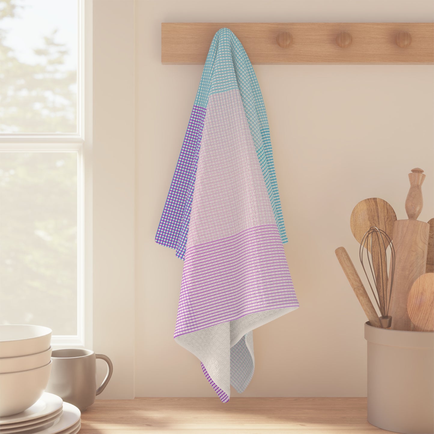 Pastel Plaid Tea Towel – Watercolor Gradient Microfiber Kitchen Towel | Soft Home Gift