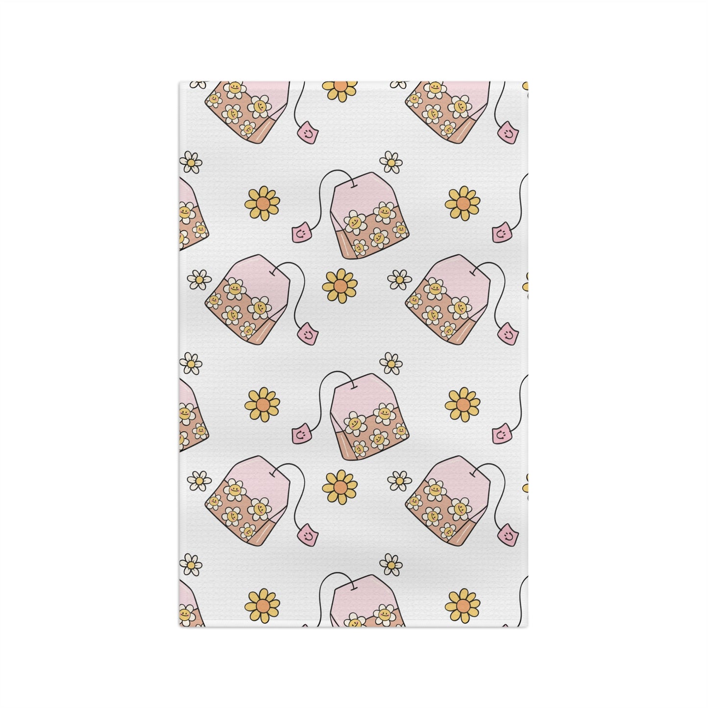 Pastel Tea Time Microfiber Tea Towel — Whimsical Tea Bag Pattern