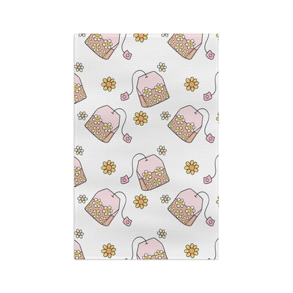 Pastel Tea Time Microfiber Tea Towel — Whimsical Tea Bag Pattern