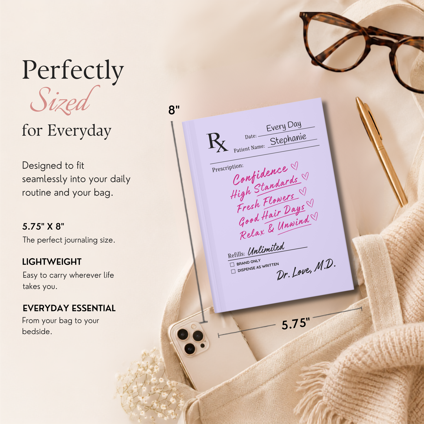 Doctor's Orders Journal – Personalized Prescription Notebook | Funny Self-Care Gift for Women (Purple)