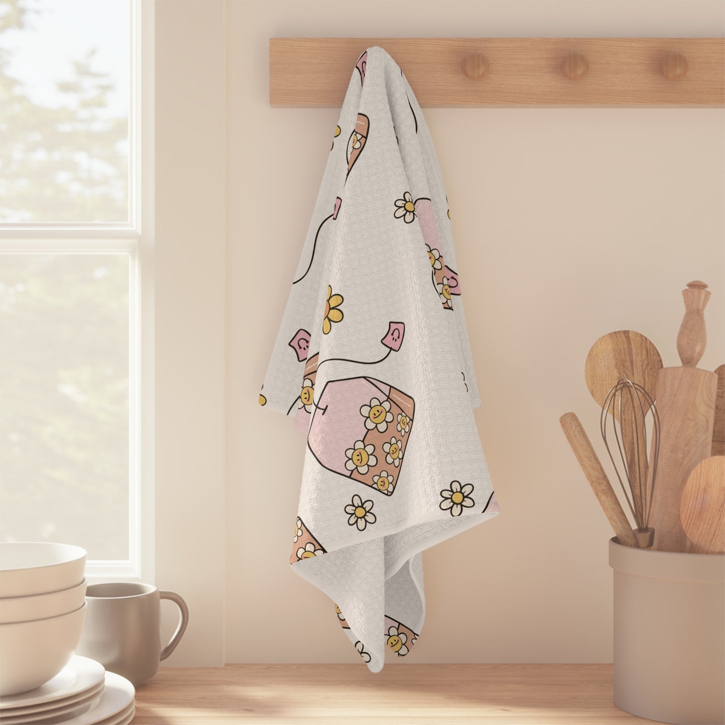 Pastel Tea Time Microfiber Tea Towel — Whimsical Tea Bag Pattern