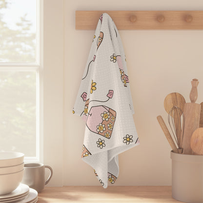 Pastel Tea Time Microfiber Tea Towel — Whimsical Tea Bag Pattern