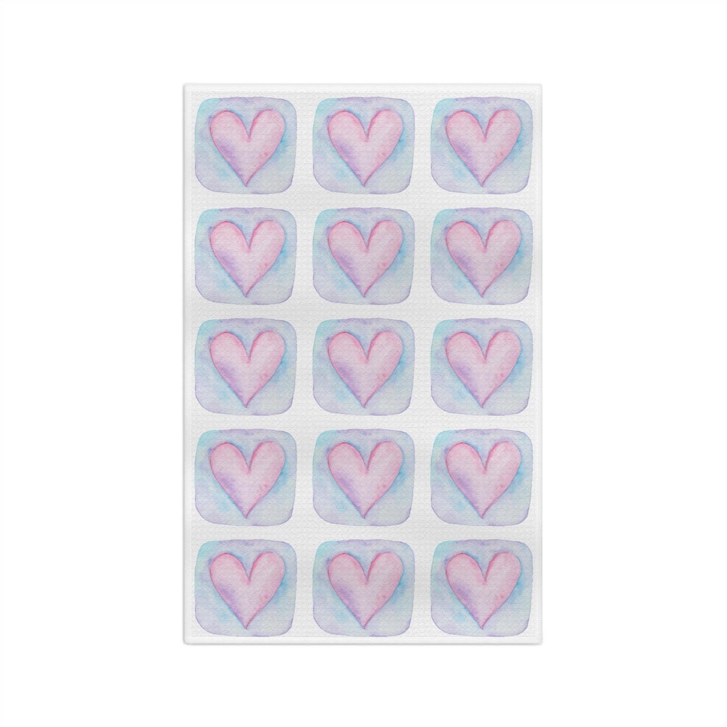 Pastel Watercolor Hearts Kitchen Towel — Soft Microfiber Heart Grid Tea Towel
