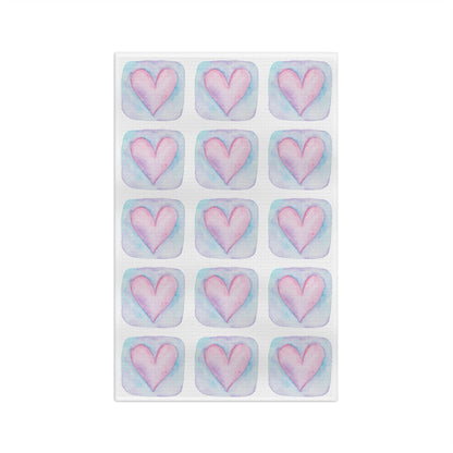 Pastel Watercolor Hearts Kitchen Towel — Soft Microfiber Heart Grid Tea Towel