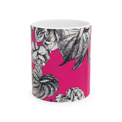 Hot Pink Floral Ceramic Mug — 11oz & 15oz