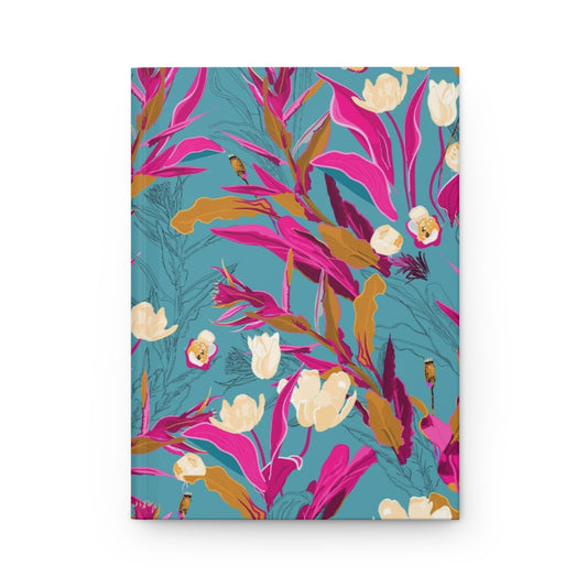 Teal Tropical Floral Hardcover Journal — Cute Pink & Teal Daily Notebook, Aesthetic Gift for Her
