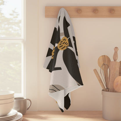 Black Floral Tea Towel – Minimalist Microfiber Kitchen Towel | Modern Home Gift