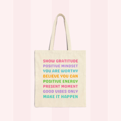 Inspirational Affirmations Tote Bag – Positive Mindset Canvas Carryall | Motivational Gift for Women