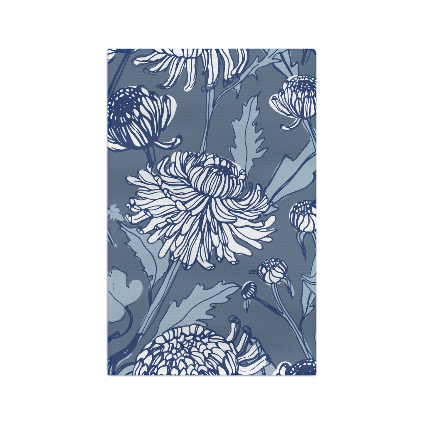 Blue Chrysanthemum Tea Towel – Painterly Microfiber Kitchen Towel | Artful Home Gift