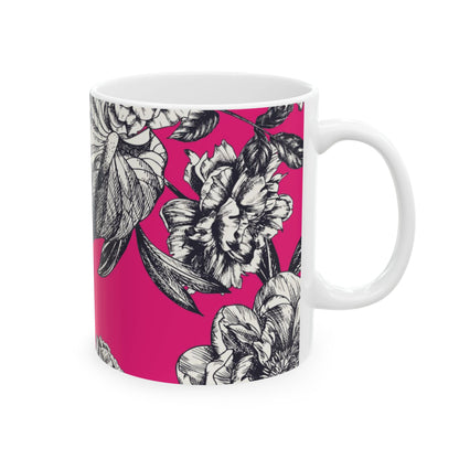 Pink Floral Ceramic Mug, (11oz, 15oz)