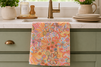 Retro Floral Kitchen Dish Towel – Quick-Dry Microfiber Tea Towel | Housewarming Gift