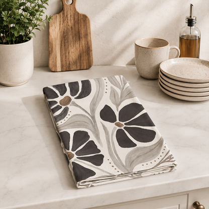 Geometric Floral Tea Towel – Modern Microfiber Kitchen Towel | Elegant Housewarming Gift