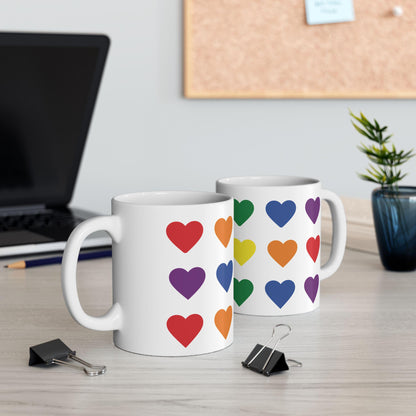 Rainbow Heart Pattern Mug | Ceramic Coffee Cup