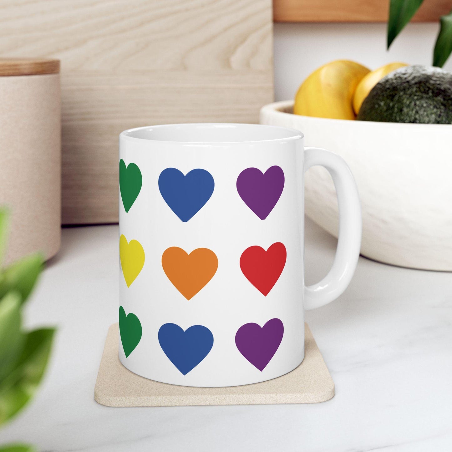 Rainbow Heart Pattern Mug | Ceramic Coffee Cup