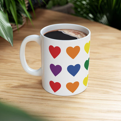 Rainbow Heart Pattern Mug | Ceramic Coffee Cup
