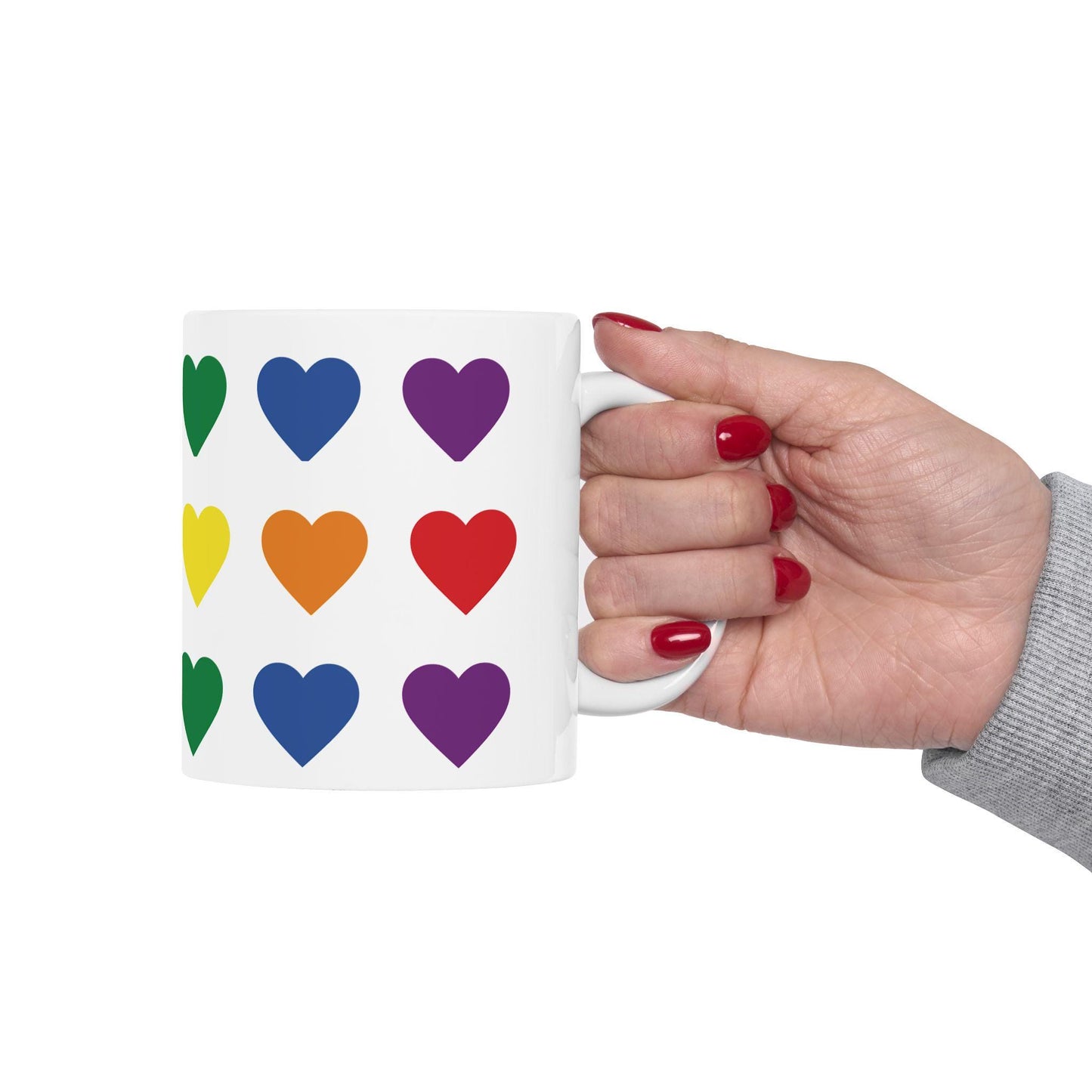 Rainbow Heart Pattern Mug | Ceramic Coffee Cup