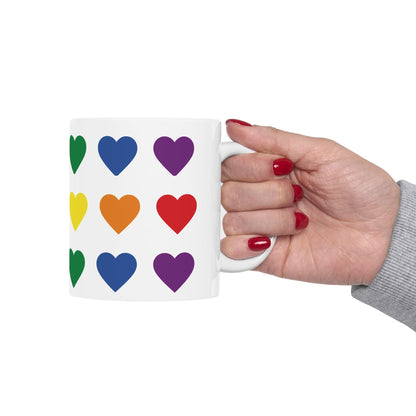 Rainbow Heart Pattern Mug | Ceramic Coffee Cup